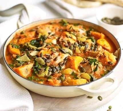 Chicken, spinach and sweet potato stew